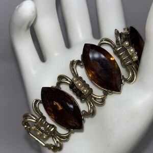 Beautiful Golden Brown Rhinestone and Pearl Bracelet